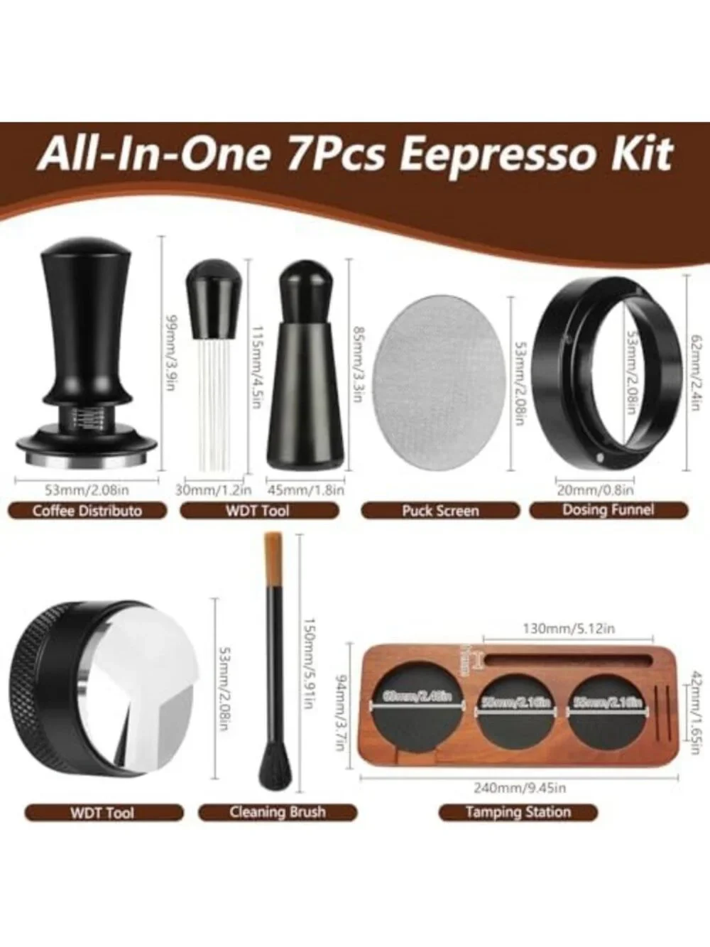 7-Piece Espresso Accessory Set | WDT Tool & Tamper for Perfect Coffee Brewing
